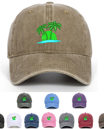 Coconut Embroidery Pattern Washed Old Soft Top Baseball Cap