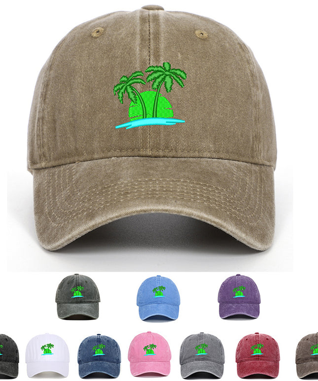 Coconut Embroidery Pattern Washed Old Soft Top Baseball Cap