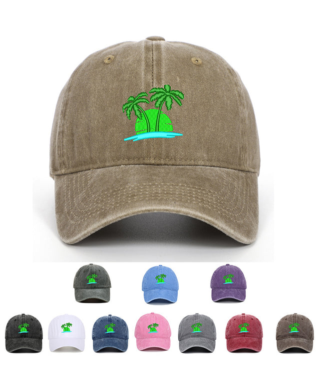 Coconut Embroidery Pattern Washed Old Soft Top Baseball Cap