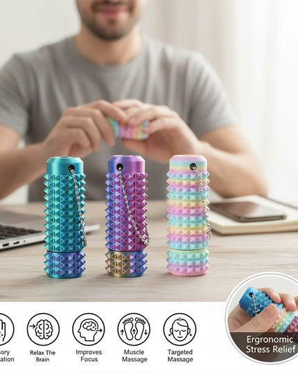 2RD GEN Stress Relief Fidget Keychain 28g --Thick Spike Blue-Green Grip, Rotatable Bearing For Focus & Palm Massage,