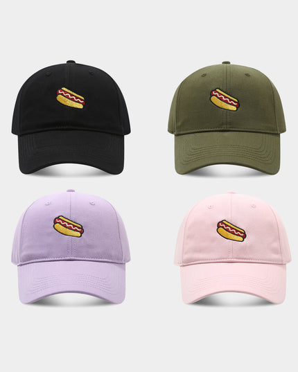 Hot Dog Embroidery Pattern Soft Top Peak Cap
