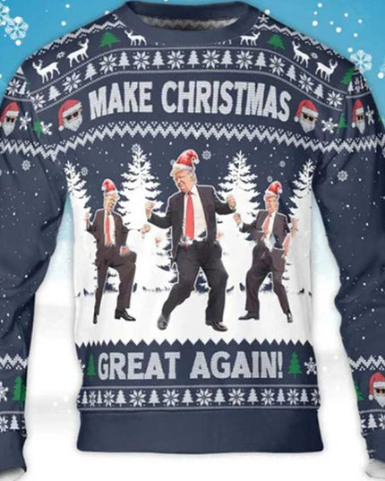 Thick Needle Printed Christmas Round Neck Sweater