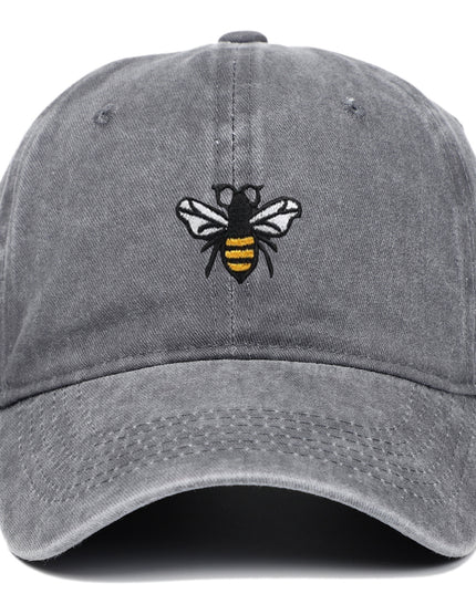 Bee Embroidery Baseball Cap Vintage Worn Looking Washed-out