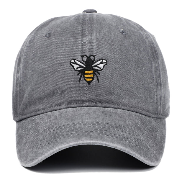 Bee Embroidery Baseball Cap Vintage Worn Looking Washed-out