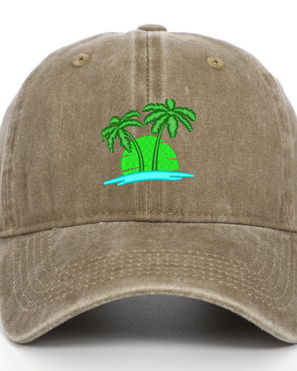 Coconut Embroidery Pattern Washed Old Soft Top Baseball Cap