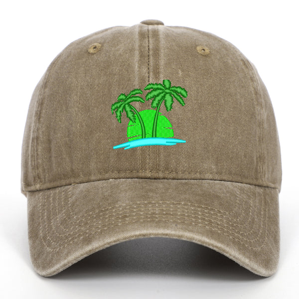 Coconut Embroidery Pattern Washed Old Soft Top Baseball Cap