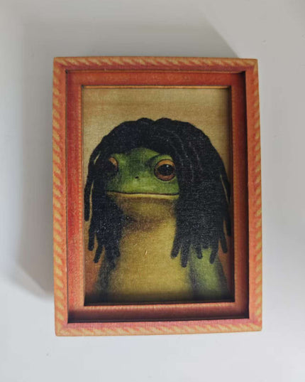 Fun And Quirky Frog-print Wooden Photo Frame Fridge Magnet