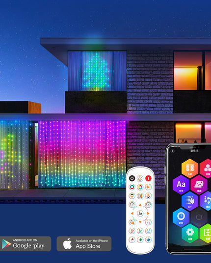 Smart LED RGB Curtain String Lights Bluetooth APP Control Christmas Fairy Light Garland DIY Picture Display Party Wedding Decor