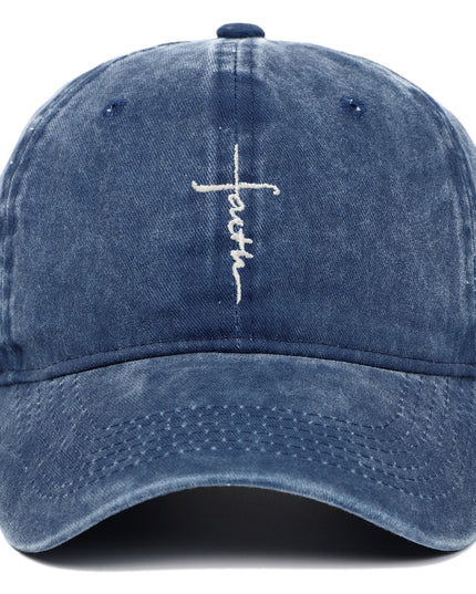 Cross Embroidery Baseball Cap Cotton Vintage Worn Looking Washed-out Baseball Cap
