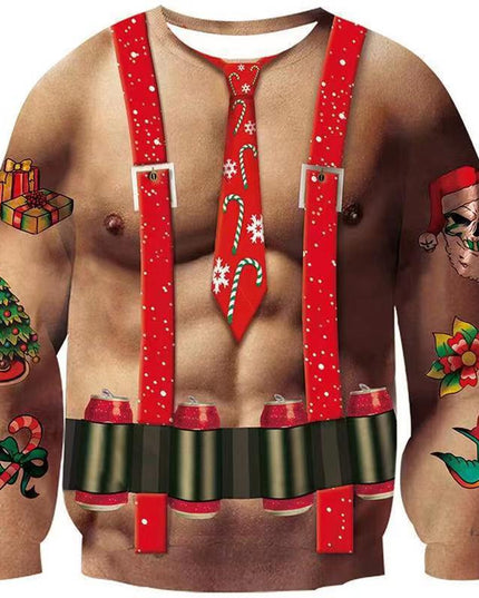 Men's Fashion Christmas 3D Digital Printed Round Neck Sweater