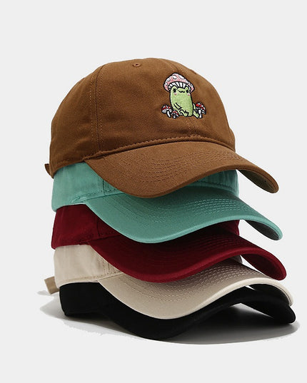 Cute Cartoon Frog Mushroom Embroidered Baseball Cap