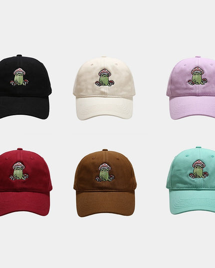Cute Cartoon Frog Mushroom Embroidered Baseball Cap