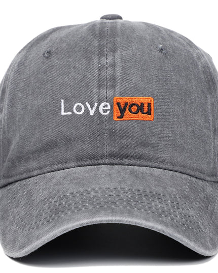 Love You Embroidered Hat Retro Distressed Soft Top