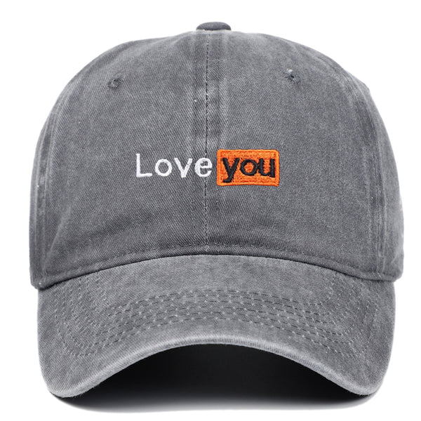 Love You Embroidered Hat Retro Distressed Soft Top