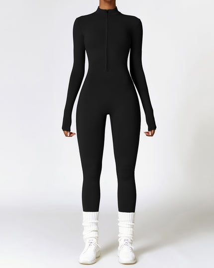Warm Zipper Long-sleeved Jumpsuit Yoga Fitness Sports Pants Breathable Bodysuit Women's Clothing