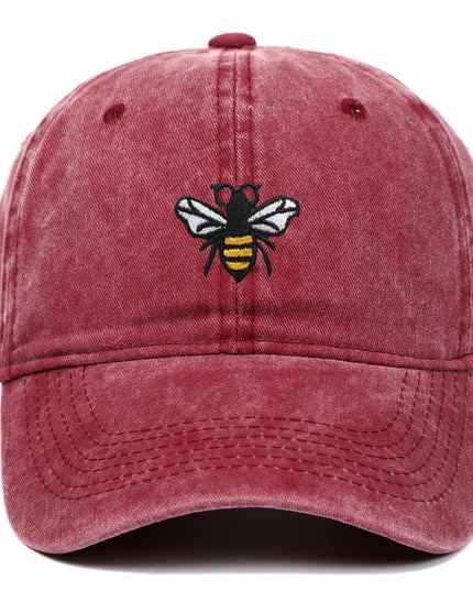 Bee Embroidery Baseball Cap Vintage Worn Looking Washed-out