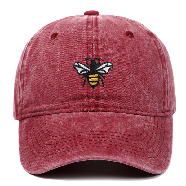 Bee Embroidery Baseball Cap Vintage Worn Looking Washed-out