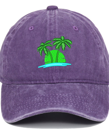 Coconut Embroidery Pattern Washed Old Soft Top Baseball Cap