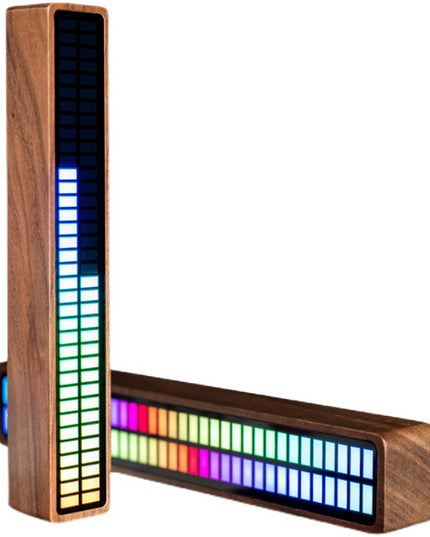 Solid Wood Bluetooth Voice Control Pickup Rhythm Lights Music Spectrum LED RGB Car Atmosphere Audio Level Indicator VU Meter