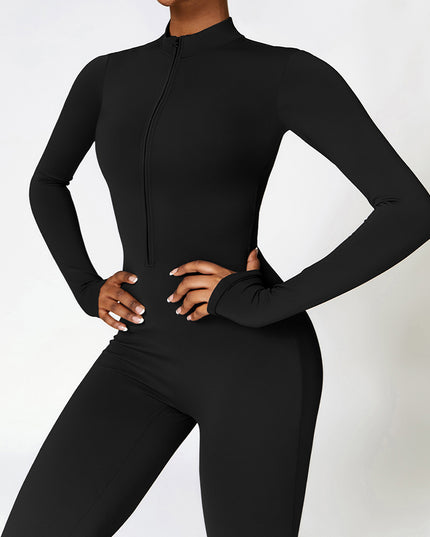 Warm Zipper Long-sleeved Jumpsuit Yoga Fitness Sports Pants Breathable Bodysuit Women's Clothing