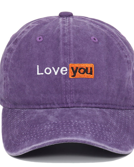 Love You Embroidered Hat Retro Distressed Soft Top