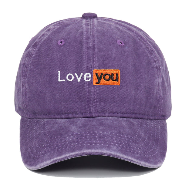 Love You Embroidered Hat Retro Distressed Soft Top
