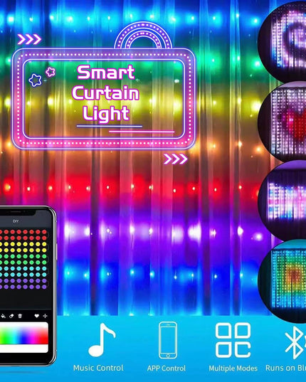 Smart LED RGB Curtain String Lights Bluetooth APP Control Christmas Fairy Light Garland DIY Picture Display Party Wedding Decor