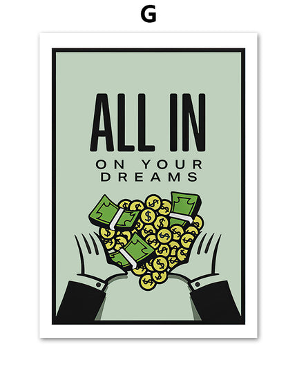 Stock Market Money Monopoly Inspirational Wall Art Canvas Painting Living Room Decor Wall Painting