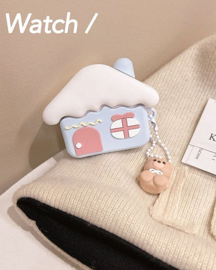 Cute Snow Roof House Wireless Bluetooth Earbuds Case