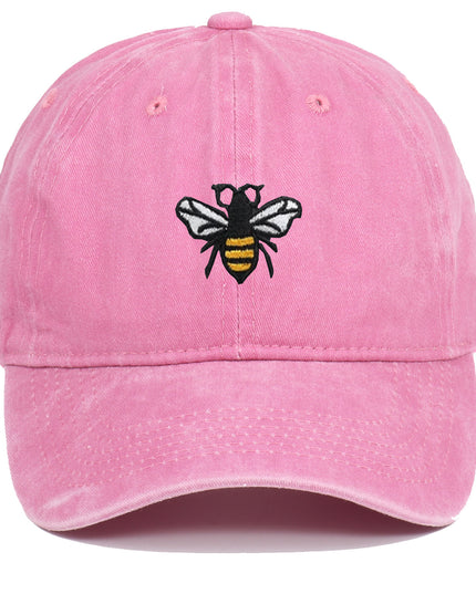 Bee Embroidery Baseball Cap Vintage Worn Looking Washed-out