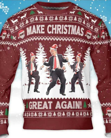 Thick Needle Printed Christmas Round Neck Sweater