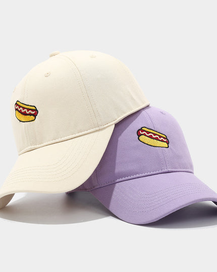 Hot Dog Embroidery Pattern Soft Top Peak Cap