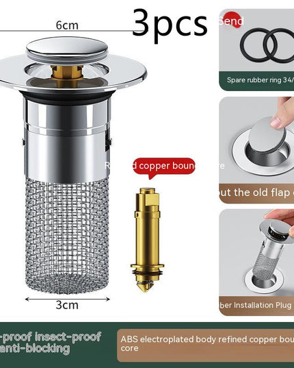 Long Pop-Up Sink Drains Filter Bathroom Press Bounce Basin Plug Stopper Wash Basin Hair Catcher Sink Strainer Kitchen Supplies