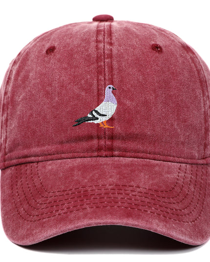 Pigeon Embroidered Washed Sun Hat