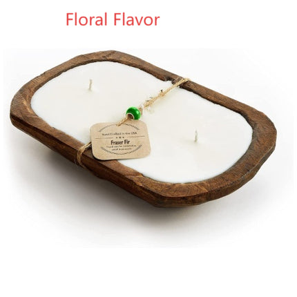 Retro Lavender Wooden Basin Candles Three Lamp Wick Aromatherapy Candles