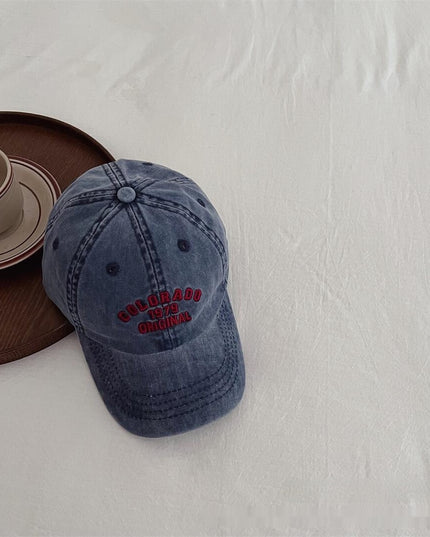 Vintage Distressed Baseball Cap With Embroidered Letters For Kids