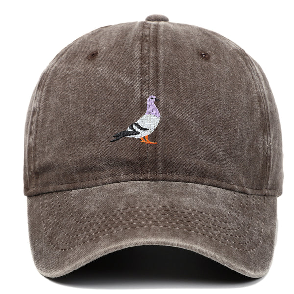 Pigeon Embroidered Washed Sun Hat
