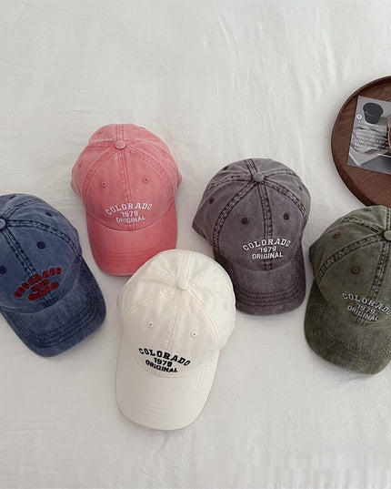 Vintage Distressed Baseball Cap With Embroidered Letters For Kids