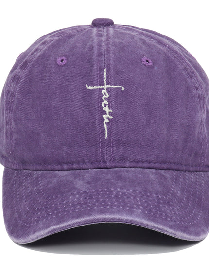 Cross Embroidery Baseball Cap Cotton Vintage Worn Looking Washed-out Baseball Cap