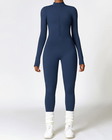 Warm Zipper Long-sleeved Jumpsuit Yoga Fitness Sports Pants Breathable Bodysuit Women's Clothing