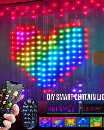 Smart LED RGB Curtain String Lights Bluetooth APP Control Christmas Fairy Light Garland DIY Picture Display Party Wedding Decor