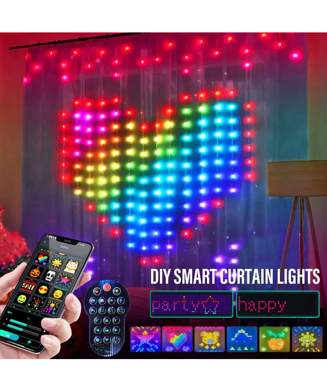 Smart LED RGB Curtain String Lights Bluetooth APP Control Christmas Fairy Light Garland DIY Picture Display Party Wedding Decor