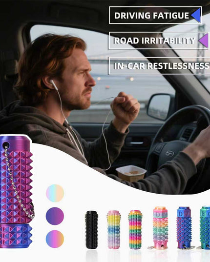 2RD GEN Stress Relief Fidget Keychain 28g --Thick Spike Blue-Green Grip, Rotatable Bearing For Focus & Palm Massage,