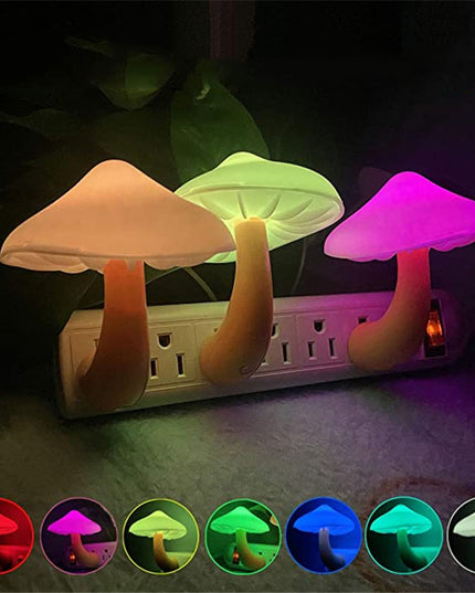 LED Night Light Mushroom Wall Socket Lamp EU US Plug Warm White Light-control Sensor Bedroom Light Home Decoration