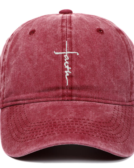 Cross Embroidery Baseball Cap Cotton Vintage Worn Looking Washed-out Baseball Cap