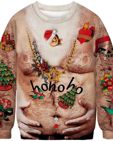 Men's Fashion Christmas 3D Digital Printed Round Neck Sweater