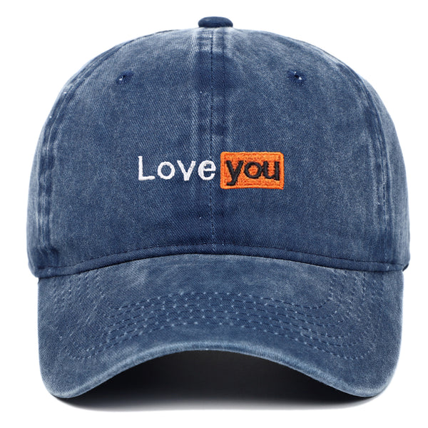 Love You Embroidered Hat Retro Distressed Soft Top