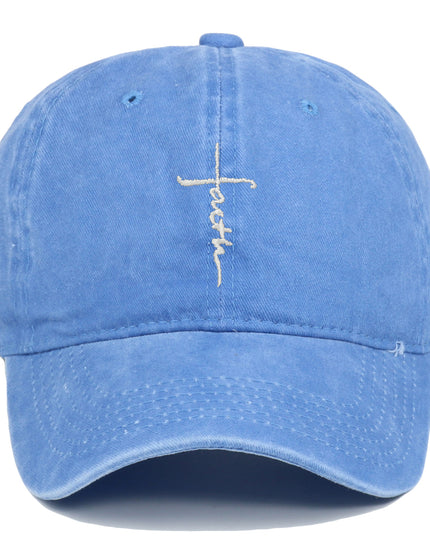 Cross Embroidery Baseball Cap Cotton Vintage Worn Looking Washed-out Baseball Cap