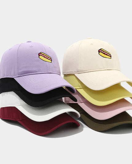 Hot Dog Embroidery Pattern Soft Top Peak Cap