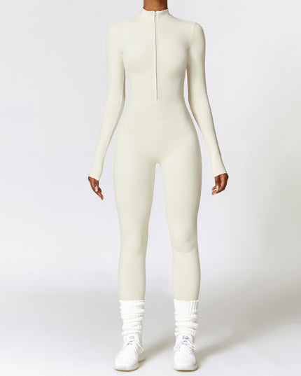 Warm Zipper Long-sleeved Jumpsuit Yoga Fitness Sports Pants Breathable Bodysuit Women's Clothing